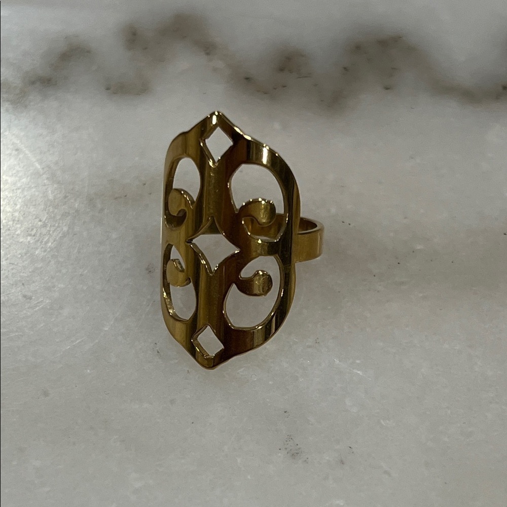 18k Gold PVD Filigree Shield Statement Ring